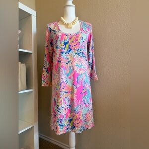 Lilly Pulitzer Pink Multicolor Floral-Print Long Sleeve Shift Dress